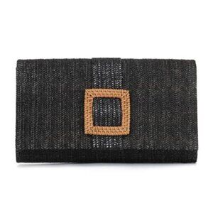 Woven Straw Clutch Purse Rattan Beach Evening Handbag Women Black